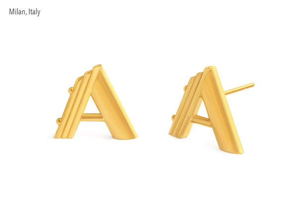 Custom design earrings 18K gold jewelry. Letter A made to order Krato MIlano